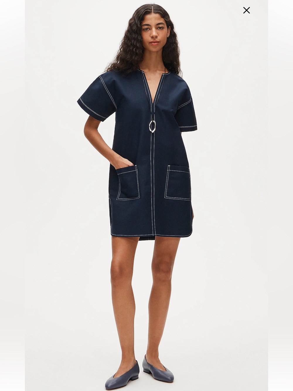 J. Crew Patch-pocket pullover dress in structured cotton poplin - Navy